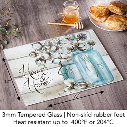 CounterArt Heart & Home 3mm Tempered Glass Cutting Board 12" x 15" | Serving Board, Charcuterie Board, Countertop Protection - color: Heart & Home