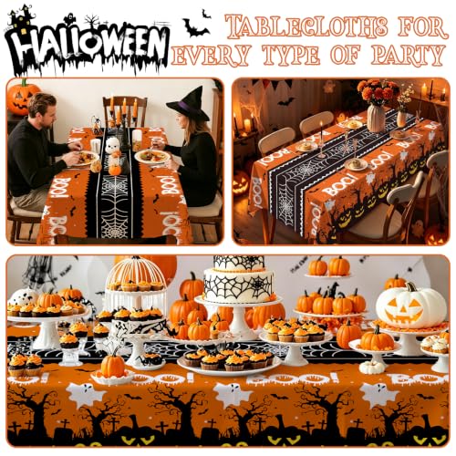 54IN X 160FT Halloween Plastic Table Cover Roll with Cutter Box, Cut to Size Plastic Table Cloths for Parties, Birthday, (BOOI Spider Web) - color: Booi Spider Web, size: 1920" x 54" (Rectangular)