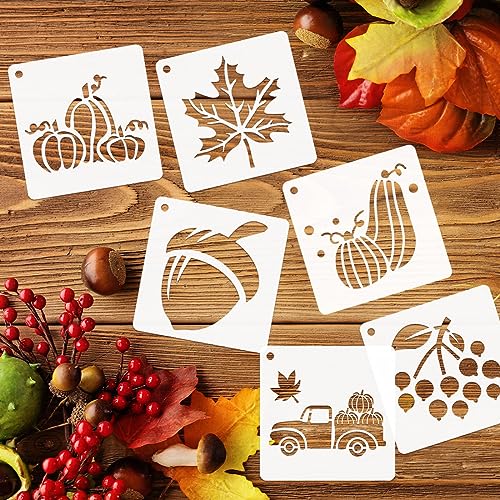 50 PCS Fall Painting Stencils Reusable Fall Stencils for Painting on Wood Rocks Canvas Fabric Glass Pottery 4x4 Inch - color: Fall