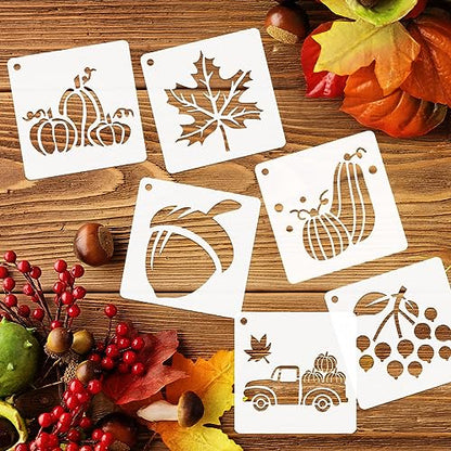 50 PCS Fall Painting Stencils Reusable Fall Stencils for Painting on Wood Rocks Canvas Fabric Glass Pottery 4x4 Inch - color: Fall
