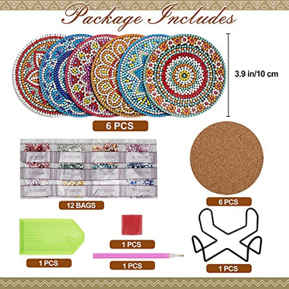 Temlum 6pcs Diamond Art Coasters Kits for Adults with Holder, Mandala | Diamond Painting Coasters, Small Diamond Painting Kit Art Craft Supplies - color: Mandala Coasters With Holder