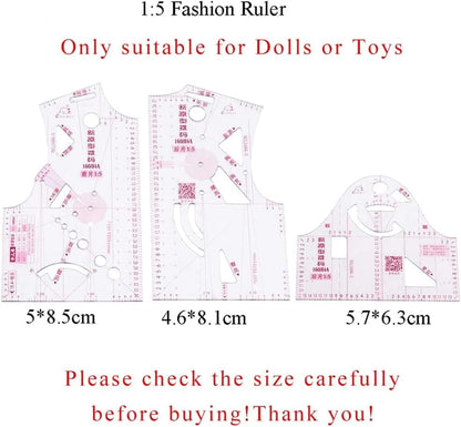 3 Piece Clear Set Doll Clothes Ruler Tailor Garment Cloth Sewing Tool Design French Curve Drafting Template 1:5 Fashion Tools Measure for Dressmaking Pattern Design Tape Measures and Rulers