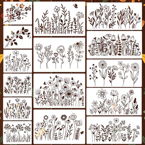 Wildflower Stencils for Walls Flower Stencils | Floral Stencil for Painting on Wood Wall Canvas Fabrics Furniture Card - style: Wildflower 01