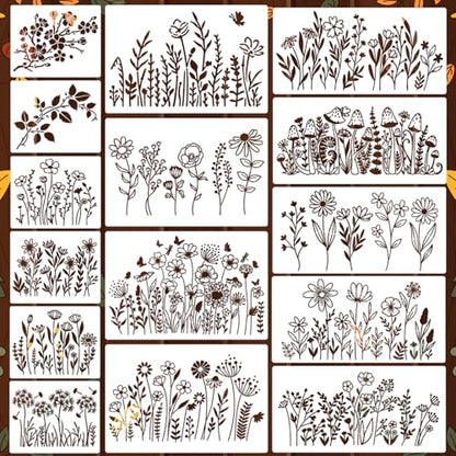 Wildflower Stencils for Walls Flower Stencils | Floral Stencil for Painting on Wood Wall Canvas Fabrics Furniture Card - style: Wildflower 01