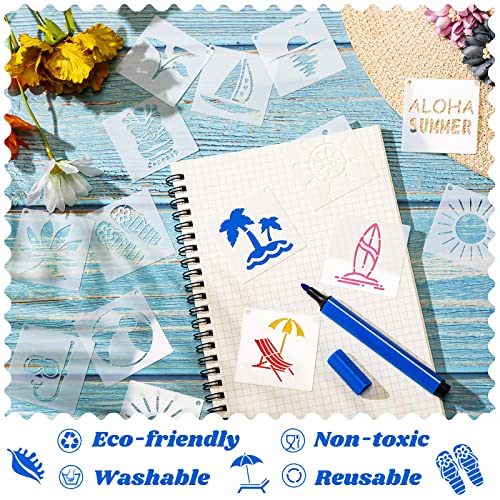 Fainne 100 Pcs 2 Inch Summer Stencils Small Stencils for Painting | Reusable Craft Stencils, DIY Scrapbook, Wood Wall Fabric Rock Chalkboard Sign Painting, Home Art Decor Projects - style: Hawaiian Style