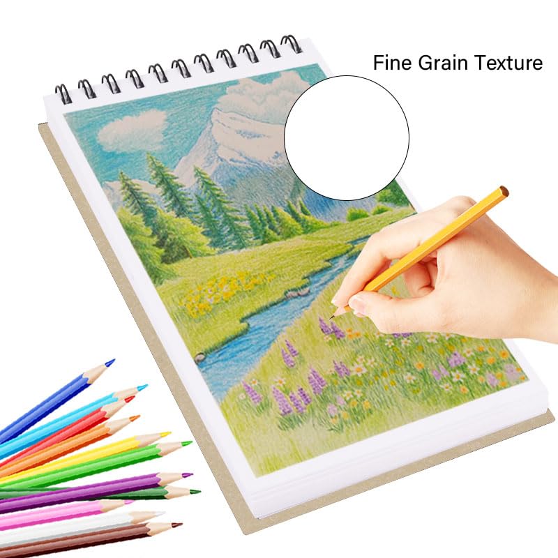 5.8" x 8.3" Mixed Media Sketch Book,Spiral Bound Hardcover Sketchbook,60 Sheets 92lb/150gsm Neutral White Acid Free Paper,Art Journal Sketchbook for Drawing Writing Sketching Illustration,Beige - color: Bright White-Beige