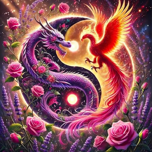 DIY Diamond Art Kits for Adults, Dragon and Phoenix Diamond Painting Kits - color: CM067