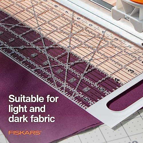 Fiskars Rotary Cutter and Ruler, Quilting Ruler, Rotary Cutter for Fabric, Built-In Measuring Grid & Spring-Action Blade, 24” x 6”, Gray/Clear - size: 24" x 6"