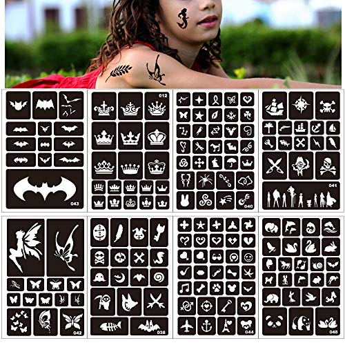 Konsait 262pcs Temporary Tattoos Stencils for Kids, Face and Body Paint Stencils Kit, Girl Boy Glitter Tattoos for Kids School Show Birthdays Halloween Christmas Party Favor Supplies