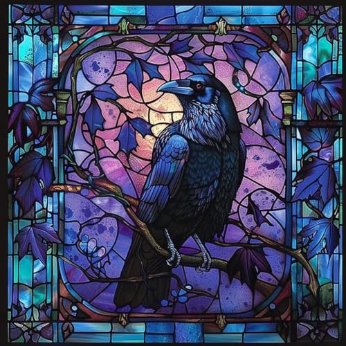 Diamond Painting Kits for Adults,5D Crow Diamond Art Kits for Beginners | DIY Full Drill Dot Painting Gem Art Kits for Home Wall Decor13.78 x13.78 Inch - color: KM344-1