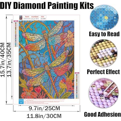 AWUJON Diamond Painting Kits for Adults, Dragonflies 5D Diamond Art Kits Full Drill Diamond Dots DIY Paintings with Diamonds Gem Art and Crafts Home Wall Decor 12x16 inch - color: Dragonflies
