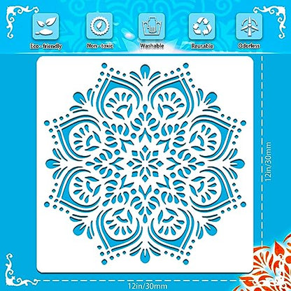 SUNFEEL 9-Pack Large Mandala Stencils - 12 x 12 Inch Reusable Templates, For DIY Wall & Floor Crafts And Furniture - style: C-Large Mandala
