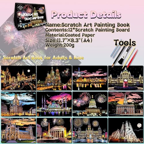 DESINIK Scratch Art Book for Adults & Teens - Scratch Paper Art Kit with Stencils & Tools, Creative Crafts for Relaxation, Focus & Travel, Stress Relief Activity for Home Decor & Gifts (Series I) - color: Series1