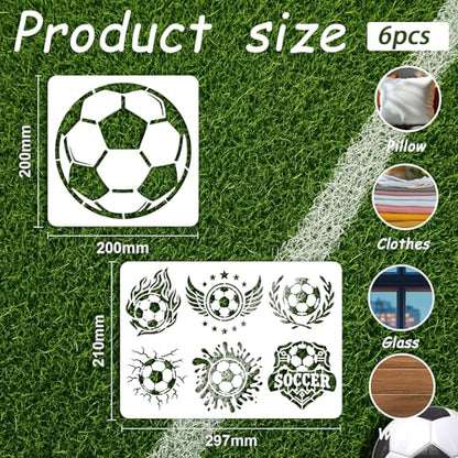 INFUNLY 6Pcs Soccer Painting Stencil for Wall Reusable Wall Stencils Football Action Walls Template for Painting 7.87x7.87, 8.27x11.69 Trophies Templates for Crafts Cement Wood Furniture Home Decor - style: 6PCS Soccer