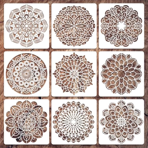 9Pcs Reusable Plastic 12 Inch Large Mandala Stencils for Painting - style: Mandala