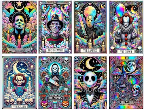 VeGuude 8 Pack Halloween Diamond Art Kits for Adults Colorful Tarot Art - color: DP01086