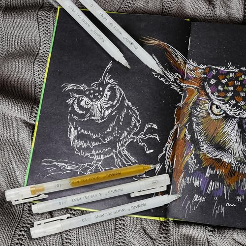PANDAFLY Gold Silver White Gel Pens, 10-Pack, 1.0mm Fine Point Gel Ink Pens | 3 Colors Archival Ink Pens for Highlights, Black Paper Drawing, Sketching, Illustration, Card Making, Bullet Journaling - color: Multicolor