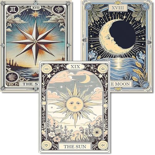 3 Pack Tarot Diamond Art Kits for Adults Diamond Painting Kits for Aduls | The Sun and Moon 5D Diamond Dots Gem Art Crafts with Tools, Round Full Drill Crafts for Home Wall Decor-12x16inch - color: DP02775