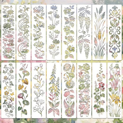 Flower Stencils for Crafts Reusable 16Pcs Stencils(11.8X2.9 inch)