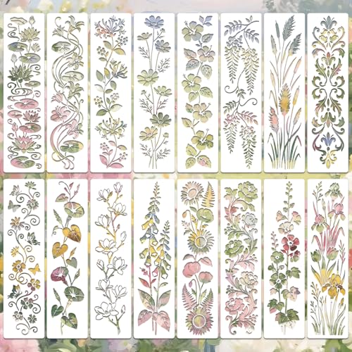 Flower Stencils for Crafts Reusable 16Pcs Stencils(11.8X2.9 inch)