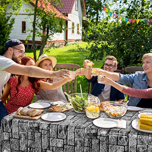 durony 2 Pieces Stone Wall Plastic Tablecloths Table Covers Waterproof Medieval Stone Brick Table Cover for Medieval Castle Knight Themed Party Table Decorations, 108 x 54 Inches - style: Stone Wall