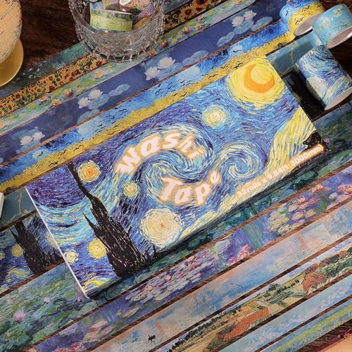 emmoolife 32 Rolls Washi Tape Set, Oil Painting Decorative Masking Tape, Van Gogh Adhesive Tape for Bullet Journal, DIY Crafts Gift, Party Decorations, Junk Journal, School Supplies - style: Oil Painting