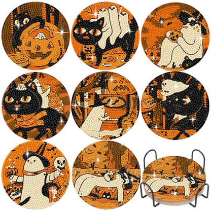 DOTSOPS 8 PCS Halloween Diamond Art Kits for Adults Diamond Art Coasters - color: Halloween