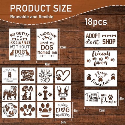 Keluna Love Dog Paw Trail Stencils - 18 Pack Reusable Stencils for Painting on Wood, Home Furniture Decor, DIY Crafts, Scrapbook, Canvas - style: dog paws