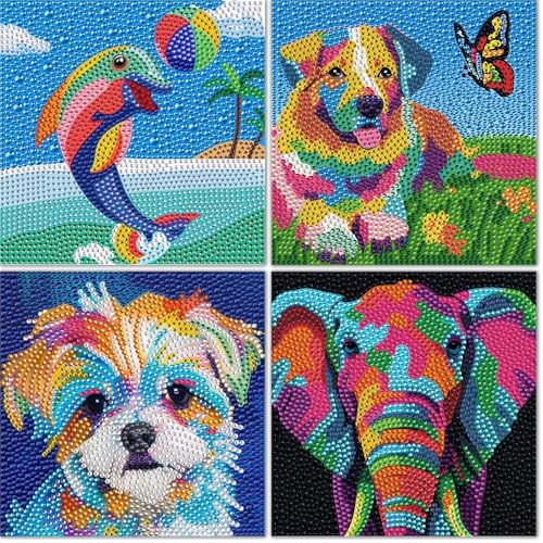 UiSdfuy Diamond Art Kits for Kids,Arts & Crafts Ages 8-12,Diamond Art for Kids,Gem Art 4 Pack Diamond Painting 6" X 6" (Dolphin) - color: Dolphin