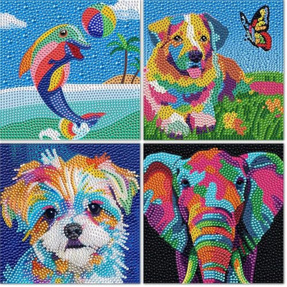UiSdfuy Diamond Art Kits for Kids,Arts & Crafts Ages 8-12,Diamond Art for Kids,Gem Art 4 Pack Diamond Painting 6" X 6" (Dolphin) - color: Dolphin