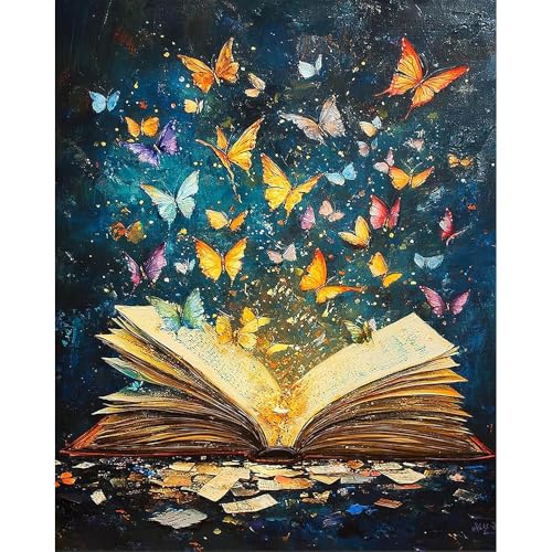 TCDZMYGS Book Paint by Numbers Kit for Adults Beginner,Butterfly Adult Paint by Number Kits on Canvas Without Frame,DIY Acrylic Oil Painting by Numbers Kits for Home Wall Decor 16x20 inch - color: paint by number-book-1218