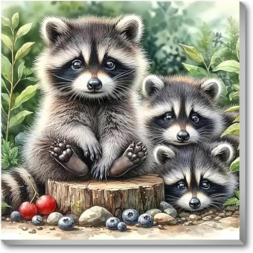 Paint by Numbers Kit for Adults,Raccoon DIY Paint by Number With Frame - color: MT6133