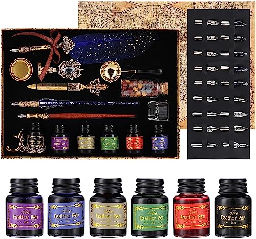 Joyeee Quill Writing Pen Ink Stationery Set, Classic Antique Pens Set, Idea for Beginners Artists Drawing, Arts Crafts Signatures, Decoration, Women Gift Selection Calligraphy Kits #87 - color: #87 Blue