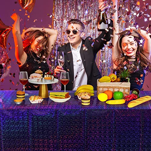 4 Pack Iridescent Purple Plastic Tablecloths Shiny Disposable Laser Rectangle Table Covers Holographic Foil Tablecloth Iridescent Kpop Birthday Bridal Wedding Party Decoration, 54"x108" - color: Purple