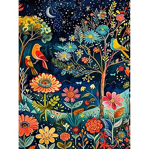 Diamond Art Kits for Adults, Night Garden Diamond Painting Kits for Adults | Night Garden Stress Relief Full Round Drill Heartfelt DIY Gift Strong Adhesive Wall Decor HD Canvas 11.8x15.7in 30x40cm - color: Night Garden, size: 11.8x15.7 in(30x40 cm)