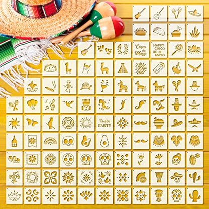 Fainne 100 Pcs 2 Inch Mexican Stencils Small Stencils for Painting | Reusable Craft Stencils, DIY Scrapbook, Wood Wall Fabric Rock Chalkboard Sign Painting, Home Art Decor Projects - style: Mexican Festival