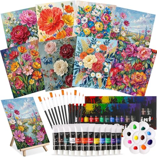 Cholemy 36 Pcs Paint and Sip Kit Gift for Adults 8''x10'',Summer Flowers | Pre Drawn Canvas, Painting DIY Afro Acrylic Painting Kit, Wood Easel Brushes, Date Night Bulk, Summer Halloween Party - style: Summer Flowers