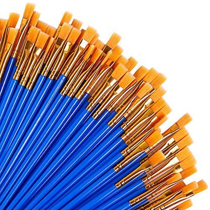 UPINS 60 Pcs Flat Paint Brushes, Small Brush Bulk for Detail Painting | Nylon Bristles Plastic Short Handle, Art Crafts School Projects, Flat Detail Painting, Crafts Face Painting