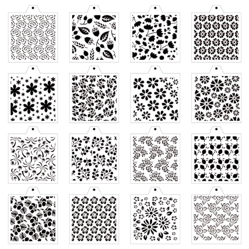 Stencil Genie 16 Pcs 5.5x5.5in Baking Stencils for Royal Icing, Airbrush; Sugar Cookies; Craft Painting - style: Flowers