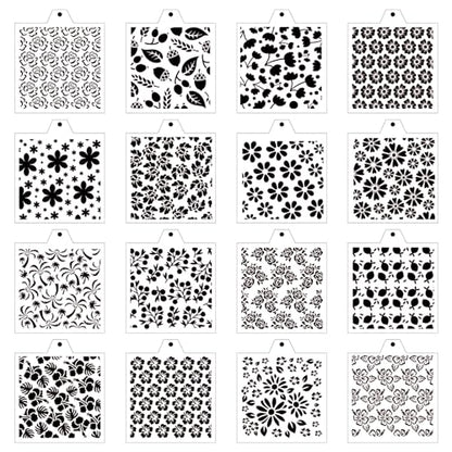 Stencil Genie 16 Pcs 5.5x5.5in Baking Stencils for Royal Icing, Airbrush; Sugar Cookies; Craft Painting - style: Flowers