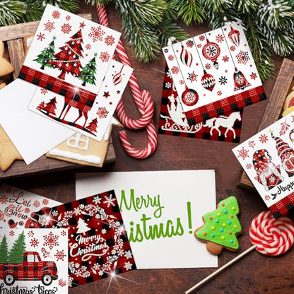 Saillong 12 Pack Christmas Diamond Painting Greeting Card Kits DIY Red Plaid Christmas Diamond Art Cards with Envelopes Xmas 5D Rhinestones Painting for Adults DIY Craft Family Friend Xmas Gifts - color: Plaid Christmas