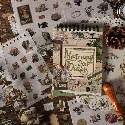Uideyvi Morning Series Sticker Scrapbooking Supplies for Junk Journal, 25 Sheets Washi Stickers and 25 Sheets PET Stickers(TZ-010-002) - color: Morning Series