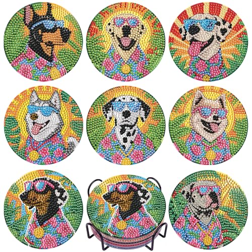 DOTSOPS 8 Pcs Dog Diamond Painting Coasters for Beginners with Holder 4 in - color: EDog