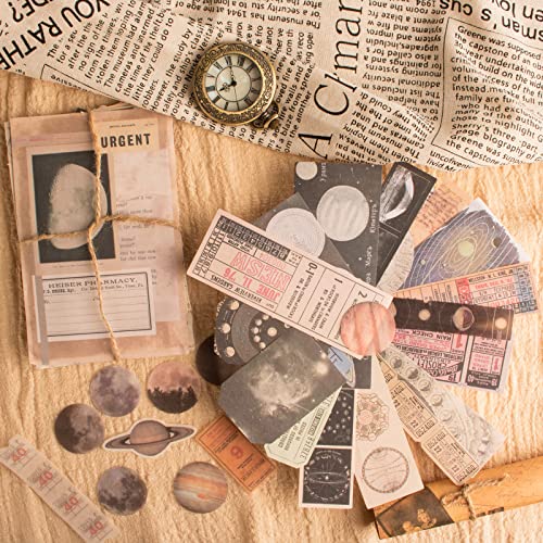 200Pcs Vintage Scrapbook Stickers, Aesthetic Junk Journal Stamping Supplies Kit, Scrapbooking Ephemera Washi Paper for Bullet Journaling Planners Diary Collage (Celestial) - style: Celestial