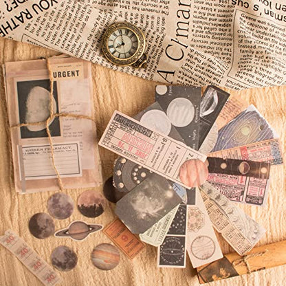 200Pcs Vintage Scrapbook Stickers, Aesthetic Junk Journal Stamping Supplies Kit, Scrapbooking Ephemera Washi Paper for Bullet Journaling Planners Diary Collage (Celestial) - style: Celestial