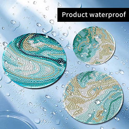 8 Pcs Ocean Diamond Art Painting Coasters with Holder, DIY Ocean Diamond Crafts Coasters for Adults, Diamond Art Painting Kits for Women, Beginners, Diamond Craft Supplies - color: Marble Ocean