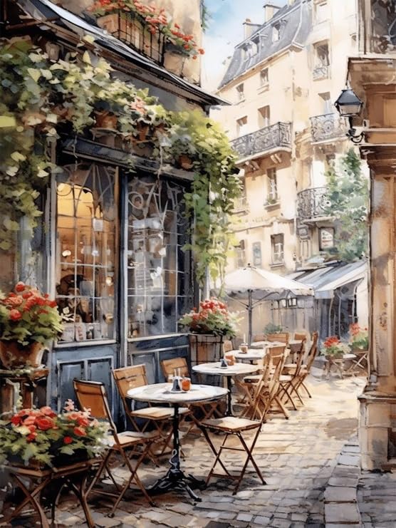 Arttoplus Street Cafe Paint by Numbers Kit for Adults Beginner 16x20 inch - color: MT20373-US