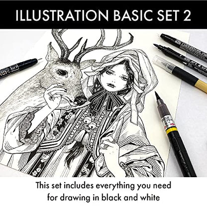 Kuretake Zig Inktober pen set, for Illustration, Manga Drawing, Lettering and Calligraphy, Professional Artist, Made in Japan (Basic No.2(5pcs.)) - style: Basic No.2(5pcs.)