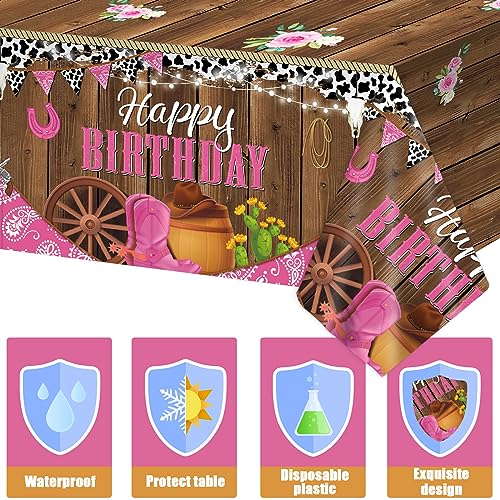 3 Pcs Western Cowgirl Birthday Party Tablecloth 108 x 54 Inch Cowgirl Theme Tablecover Plastic Cowboy Rodeo Table Cloth West Theme Party Decoration and Supplies for Girl Birthday Baby Shower Party - style: Western Cowgirl