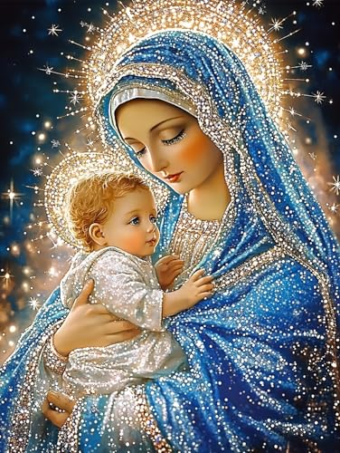 CHWGLFGG 5D Virgin Mary Diamond Art Kits for Adults Beginners 12x16in | Diamond Painting Kits DIY Full Round Drill Paint by Diamonds Dot Gem Art for Adults, Home Wall Decor - color: KM03-1
